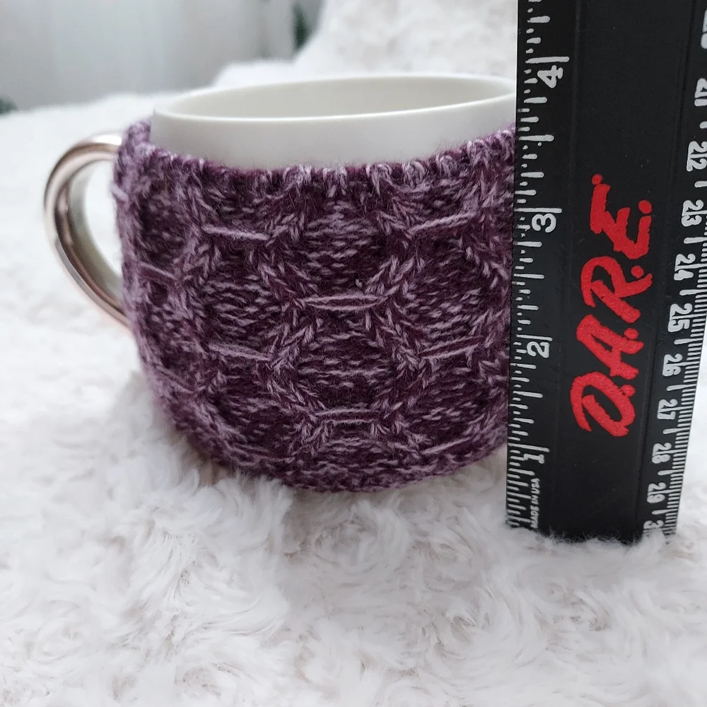 Big Coffee Tea Hot Chocolate Cup with Purple knitted coozie Winter Chalet Cozy